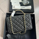 CHANEL Shiny Caviar Quilted Pick Me Up Wallet On Chain WOC Black