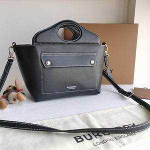 BURBERRY Soft Calfskin Mini Pocket Cabas Tote Blackv