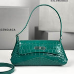 BALENCIAGA Shiny Super Supple Calfskin Crocodile Embossed Small XX Flap Bag Jade