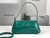 BALENCIAGA Shiny Super Supple Calfskin Crocodile Embossed Small XX Flap Bag Jade