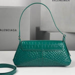 BALENCIAGA Shiny Super Supple Calfskin Crocodile Embossed Small XX Flap Bag Jade