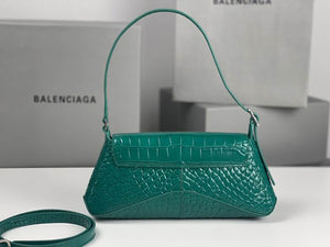 BALENCIAGA Shiny Super Supple Calfskin Crocodile Embossed Small XX Flap Bag Jade