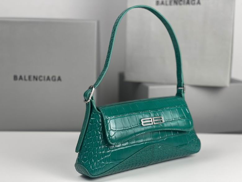 BALENCIAGA Shiny Super Supple Calfskin Crocodile Embossed Small XX Flap Bag Jade