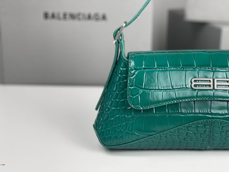 BALENCIAGA Shiny Super Supple Calfskin Crocodile Embossed Small XX Flap Bag Jade