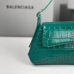 BALENCIAGA Shiny Super Supple Calfskin Crocodile Embossed Small XX Flap Bag Jade