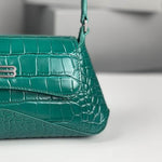 BALENCIAGA Shiny Super Supple Calfskin Crocodile Embossed Small XX Flap Bag Jade