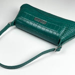 BALENCIAGA Shiny Super Supple Calfskin Crocodile Embossed Small XX Flap Bag Jade