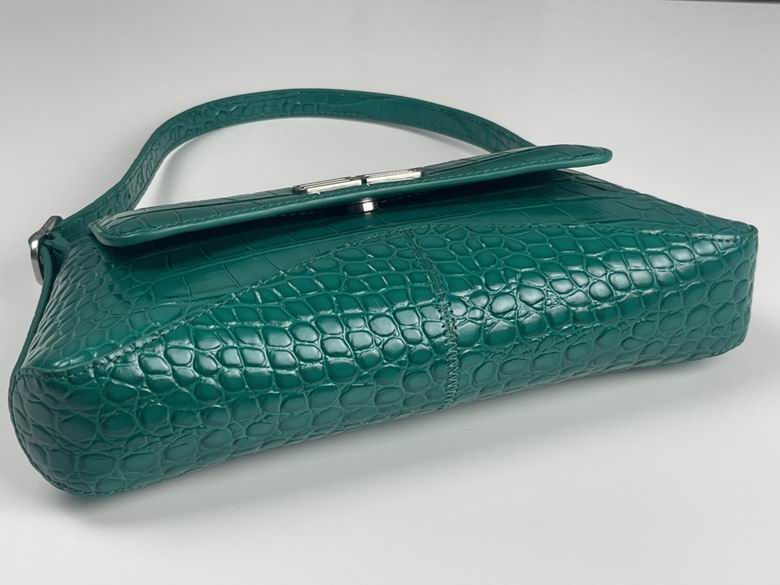 BALENCIAGA Shiny Super Supple Calfskin Crocodile Embossed Small XX Flap Bag Jade