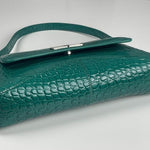 BALENCIAGA Shiny Super Supple Calfskin Crocodile Embossed Small XX Flap Bag Jade