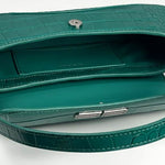 BALENCIAGA Shiny Super Supple Calfskin Crocodile Embossed Small XX Flap Bag Jade