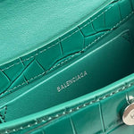 BALENCIAGA Shiny Super Supple Calfskin Crocodile Embossed Small XX Flap Bag Jade