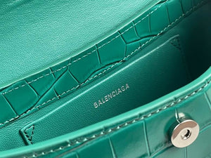 BALENCIAGA Shiny Super Supple Calfskin Crocodile Embossed Small XX Flap Bag Jade