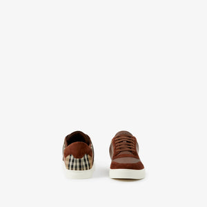 Leather, Suede and Check Sneakers-Colour: Ox/Archive Beige