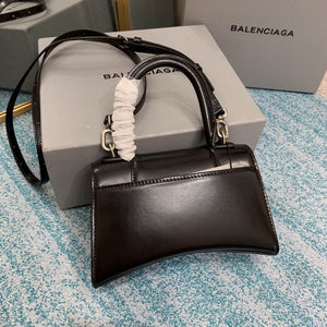 BALENCIAGA Shiny Box Calfskin Graffiti Small Hourglass Top Handle Bag Black