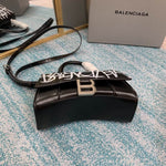 BALENCIAGA Shiny Box Calfskin Graffiti Small Hourglass Top Handle Bag Black