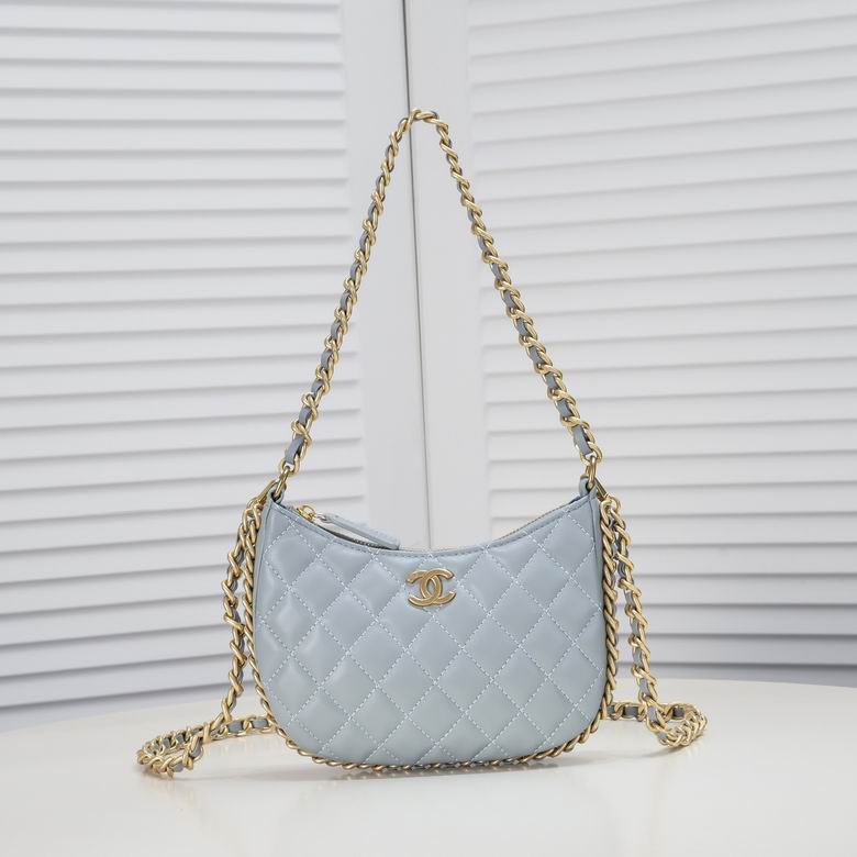 CHANEL Lambskin Quilted Small CC Bubble Vanity Case With Chain Light Blue