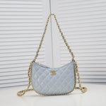 CHANEL Lambskin Quilted Small CC Bubble Vanity Case With Chain Light Blue