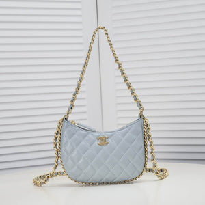 CHANEL Lambskin Quilted Small CC Bubble Vanity Case With Chain Light Blue