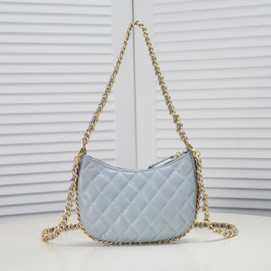 CHANEL Lambskin Quilted Small CC Bubble Vanity Case With Chain Light Blue