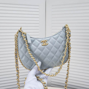 CHANEL Lambskin Quilted Small CC Bubble Vanity Case With Chain Light Blue