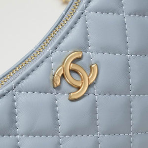 CHANEL Lambskin Quilted Small CC Bubble Vanity Case With Chain Light Blue