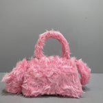 BALENCIAGA Faux Fur Fluffy Medium Hourglass Top Handle Bag Rose