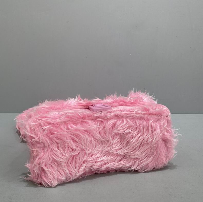 BALENCIAGA Faux Fur Fluffy Medium Hourglass Top Handle Bag Rose