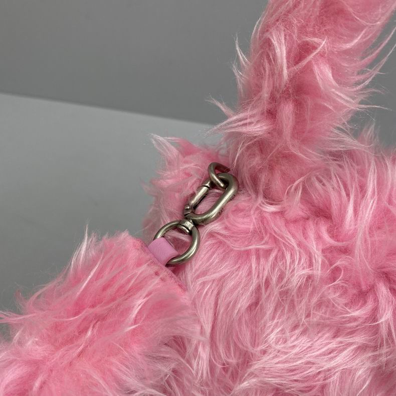 BALENCIAGA Faux Fur Fluffy Medium Hourglass Top Handle Bag Rose