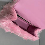 BALENCIAGA Faux Fur Fluffy Medium Hourglass Top Handle Bag Rose