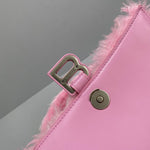 BALENCIAGA Faux Fur Fluffy Medium Hourglass Top Handle Bag Rose