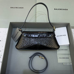 Balenciaga Women XX Small Flap Bag in Black crocodile embossed leather