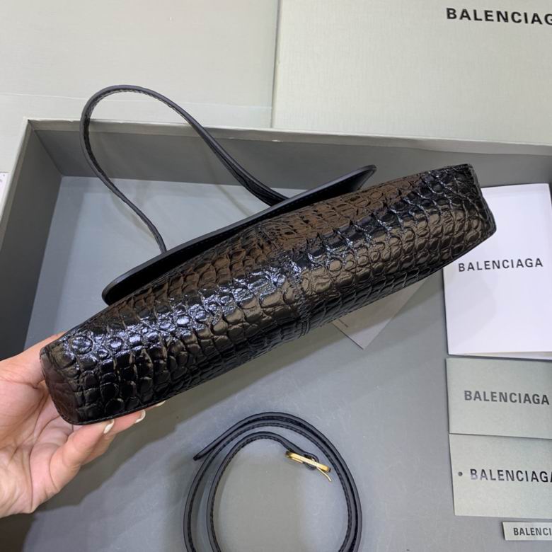 Balenciaga Women XX Small Flap Bag in Black crocodile embossed leather