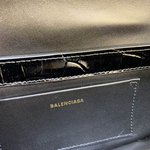 Balenciaga Women XX Small Flap Bag in Black crocodile embossed leather