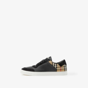 Leather, Suede and Check Sneakers -Colour: Black/Archive Beige