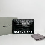 Balenciaga Cash Pouch and Card Holder in Black Crocodile Effect Leather