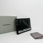 Balenciaga Cash Pouch and Card Holder in Black Crocodile Effect Leather