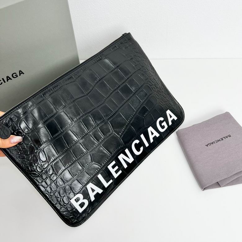 Balenciaga Cash Pouch and Card Holder in Black Crocodile Effect Leather