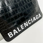 Balenciaga Cash Pouch and Card Holder in Black Crocodile Effect Leather