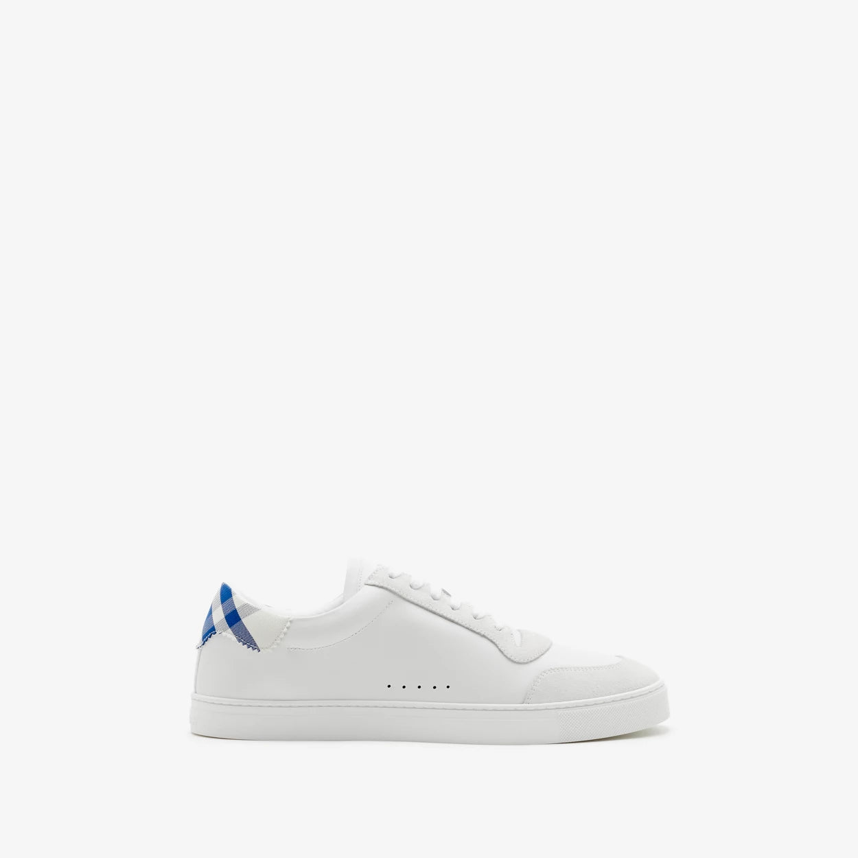 Leather and Check Cotton Sneakers-Colour: Optical White/Knight