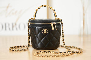 CHANEL Calfskin Quilted Mini Perfect Fit Vanity Case With Chain Black