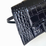 BALENCIAGA Calfskin Crocodile Embossed Small Hourglass Sling Shoulder Bag Black