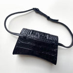 BALENCIAGA Calfskin Crocodile Embossed Small Hourglass Sling Shoulder Bag Black