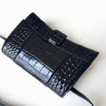 BALENCIAGA Calfskin Crocodile Embossed Small Hourglass Sling Shoulder Bag Black