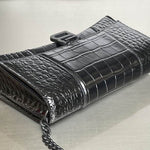 BALENCIAGA Shiny Calfskin Monochrome Crocodile Embossed Hourglass Chain Bag Black