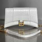 BALENCIAGA Calfskin Crocodile Embossed Hourglass Chain Bag White