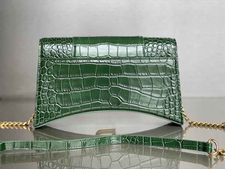 BALENCIAGA Green Croc Hourglass Shoulder Bag