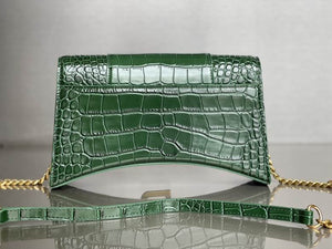 BALENCIAGA Green Croc Hourglass Shoulder Bag