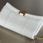 BALENCIAGA Calfskin Crocodile Embossed Hourglass Chain Bag White