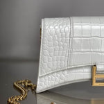 BALENCIAGA Calfskin Crocodile Embossed Hourglass Chain Bag White