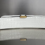 BALENCIAGA Calfskin Crocodile Embossed Hourglass Chain Bag White